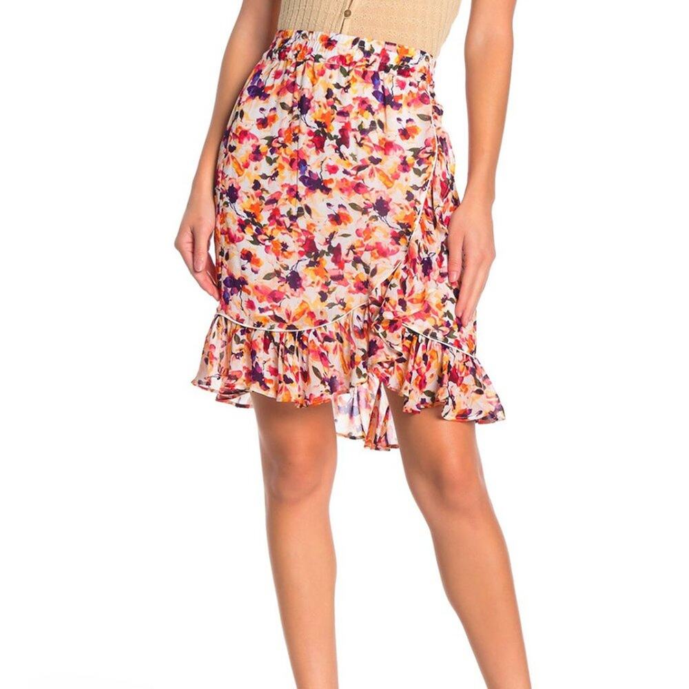 Catherine Malandrino Garden Floral Ruffle Skirt Elastic Waist Boho Women S M L